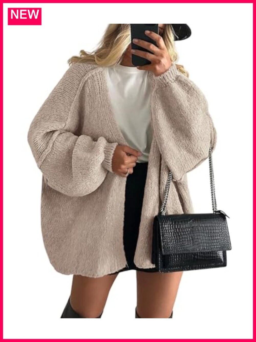Oversized Open Front Cardigan Lightweight Knit Long Sleeve Slouchy Sweater
